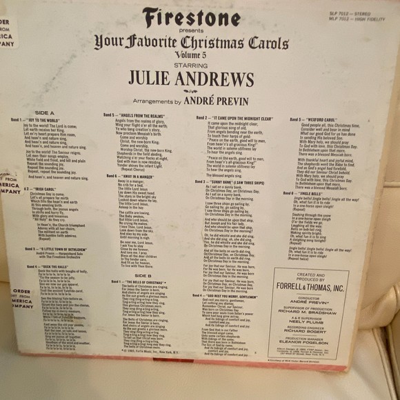 "Your Favorite Christmas Carols" Julie Andrews Vinyl LP 33 RPM Vintage - Picture 3 of 4